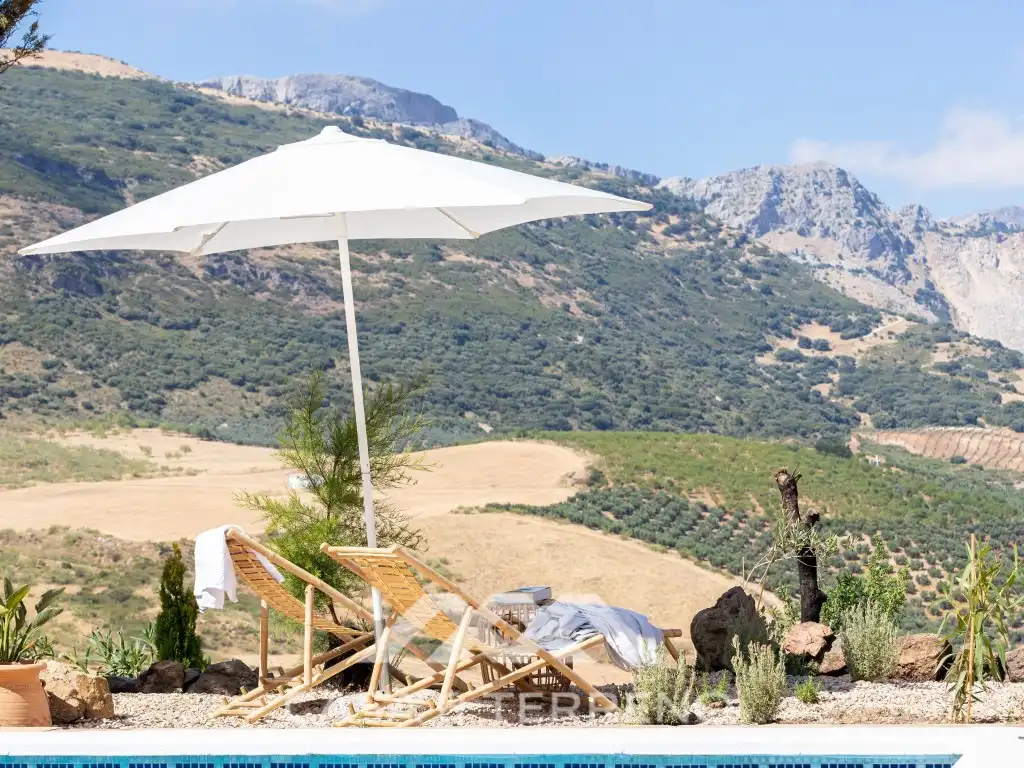 Terrassa de Finca rústica de lloguer en Colmenar amb Piscina