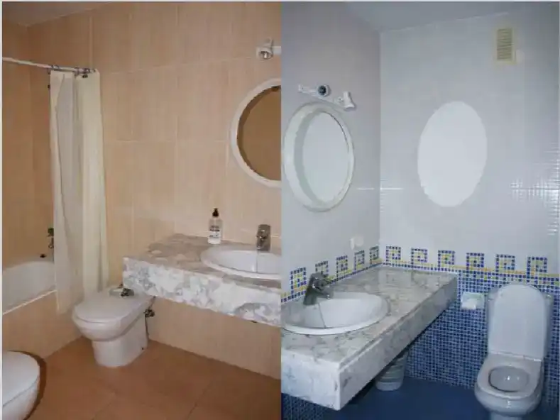 Badezimmer von Wohnung zur Miete in Roquetas de Mar mit Klimaanlage, Privatgarten und Schwimmbad