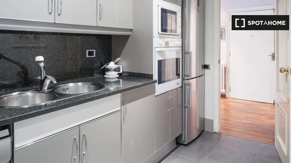 Cuina de Apartament per a compartir en Barcelona amb Aire condicionat, Calefacció i Terrassa