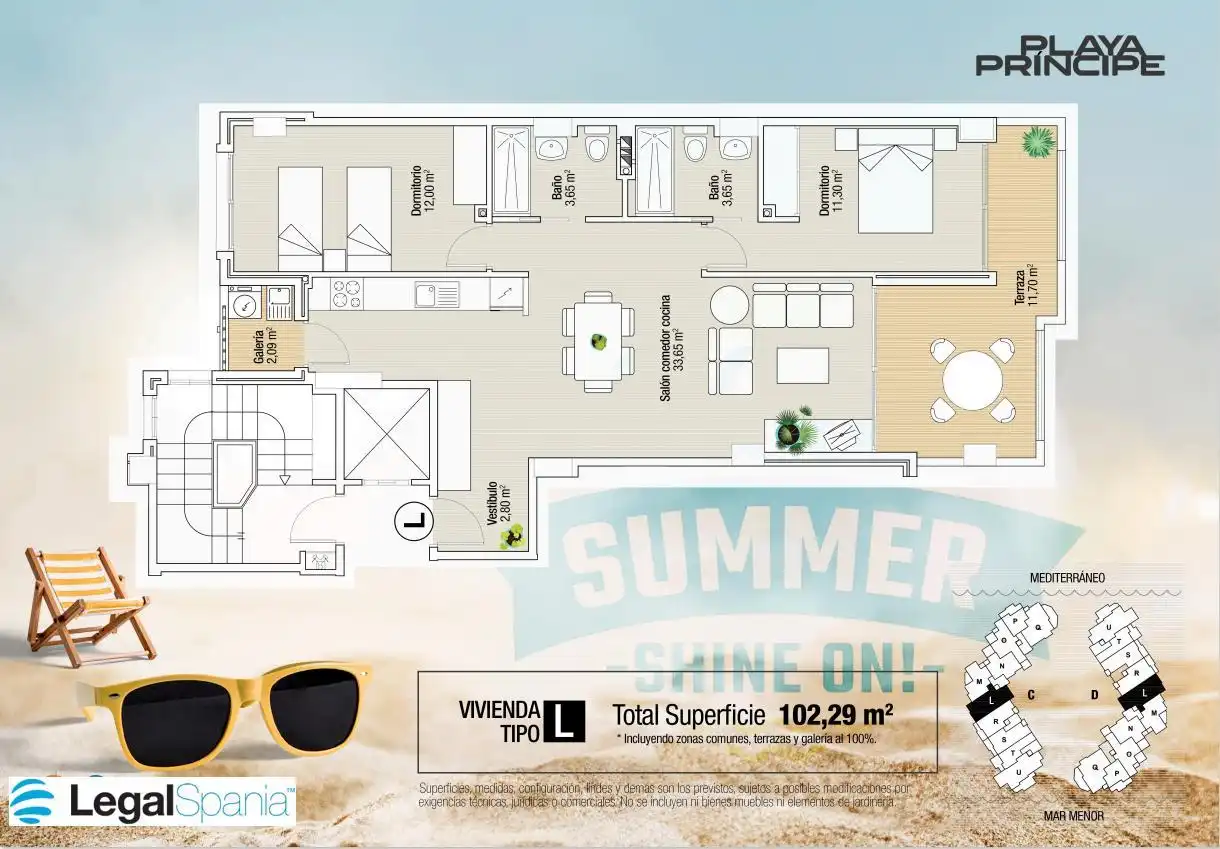 Apartamento en venta en La Manga del Mar Menor con Jardín privado, Terraza y Piscina
