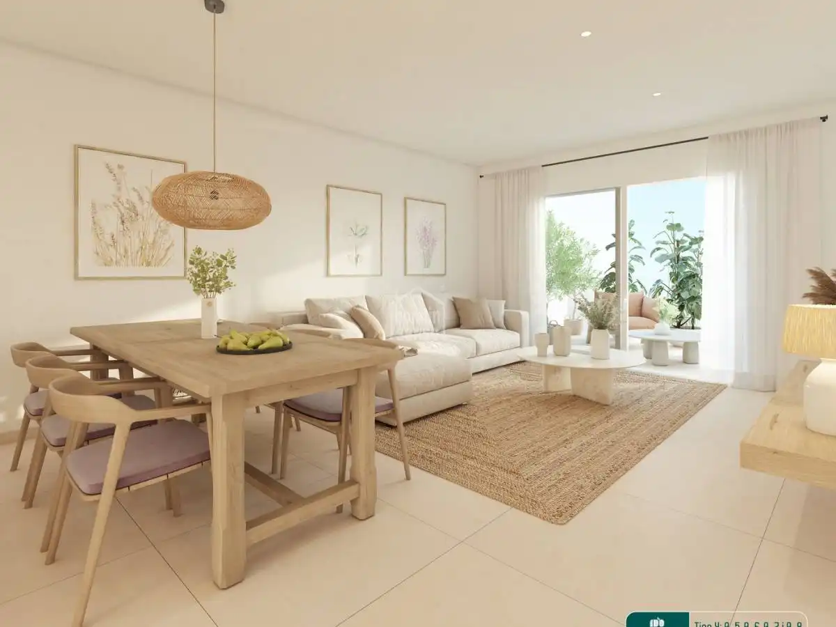 Sala d'estar de Apartament en venda en Es Mercadal amb Jardí privat, Terrassa i Piscina