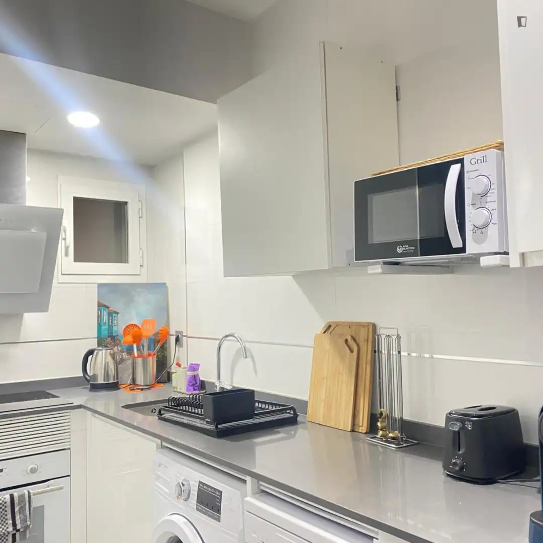 Cuina de Apartament de lloguer en Madrid amb Aire condicionat, Moblat i Forn