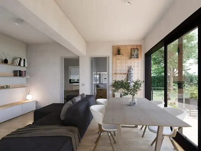 Wohnzimmer von Einfamilien-Reihenhaus zum Verkauf in Tórtola de Henares mit Klimaanlage, Heizung und Privatgarten