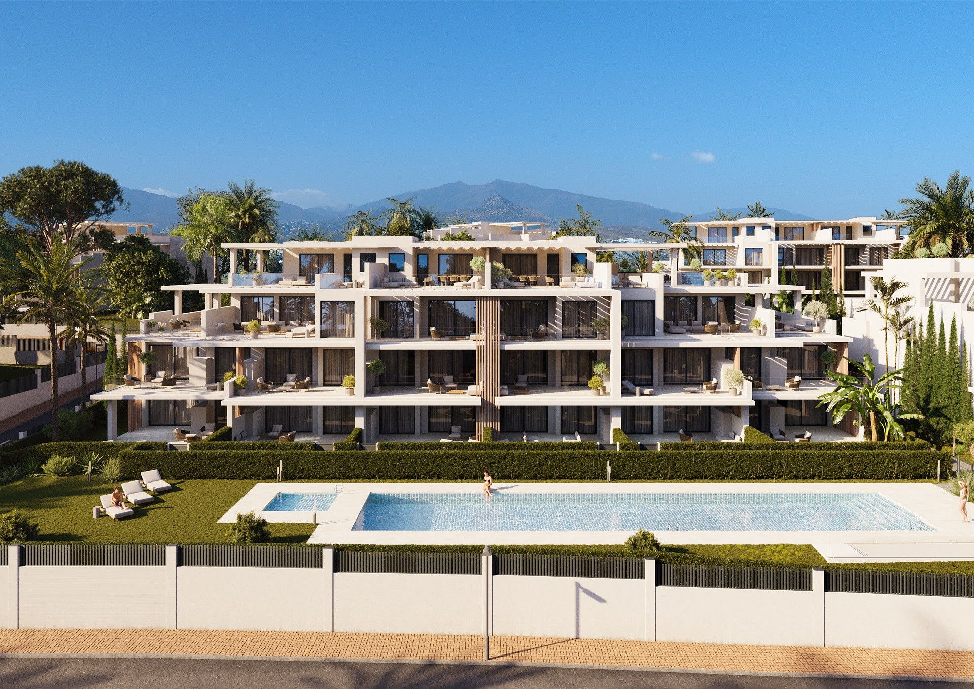 Vista exterior de Planta baixa en venda en Estepona amb Aire condicionat, Jardí privat i Terrassa