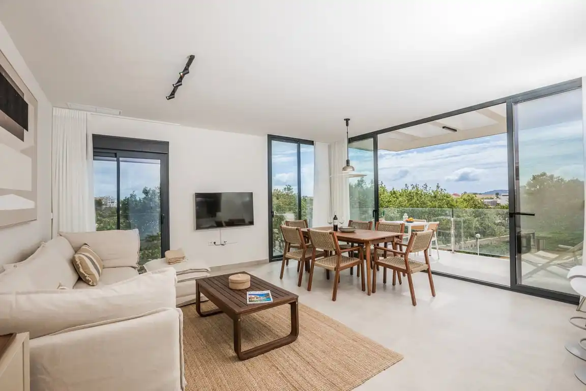 Wohnzimmer von Wohnungen zur Miete in Jávea / Xàbia mit Klimaanlage, Privatgarten und Schwimmbad