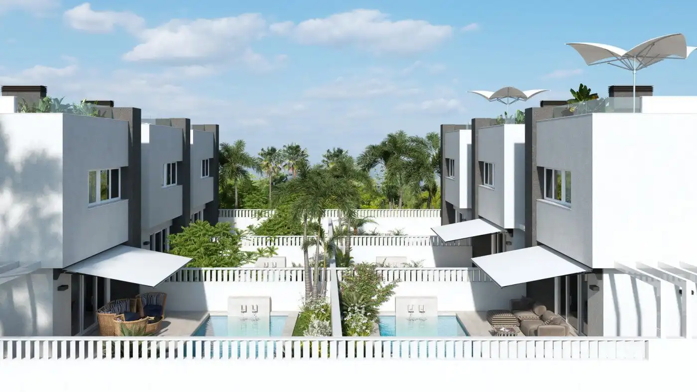 Vista exterior de Casa o chalet en venta en Pilar de la Horadada con Jardín privado, Terraza y Piscina