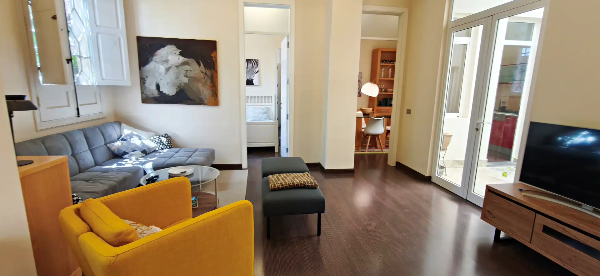Sala d'estar de Pis de lloguer en Santa Cruz de Tenerife amb Aire condicionat, Jardí privat i Parquet