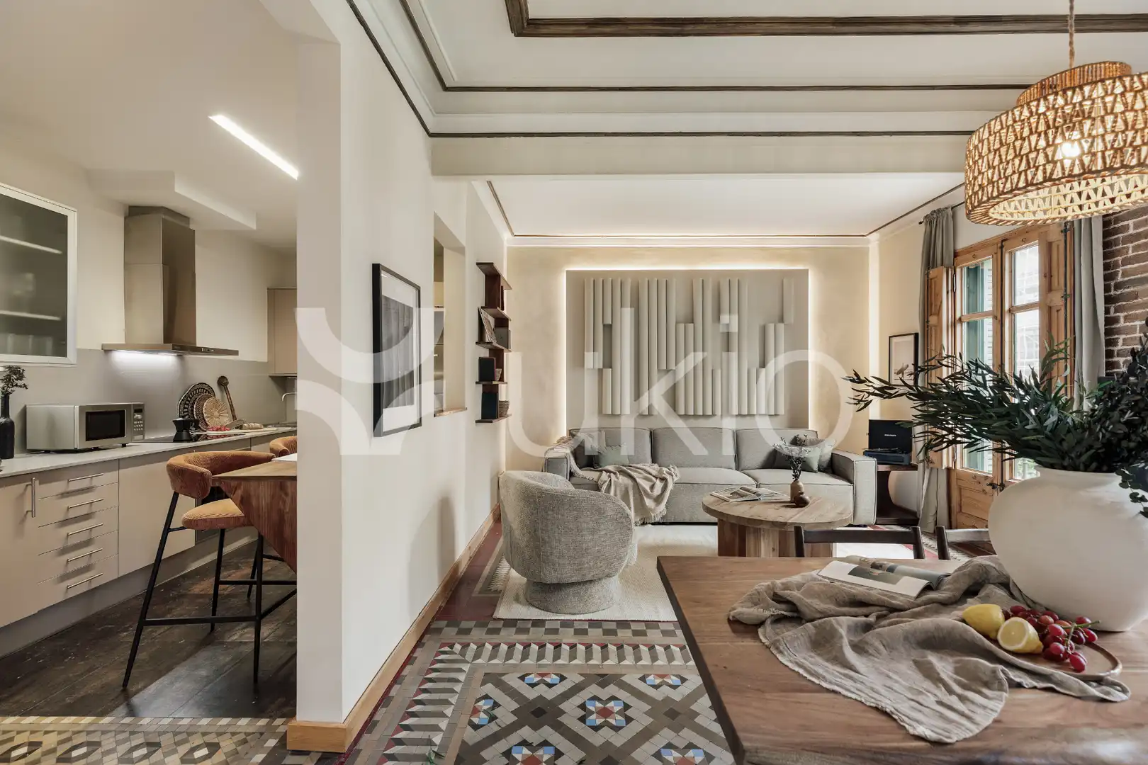 Sala de estar de Apartamento de alquiler en Barcelona con Aire acondicionado, Calefacción y Terraza