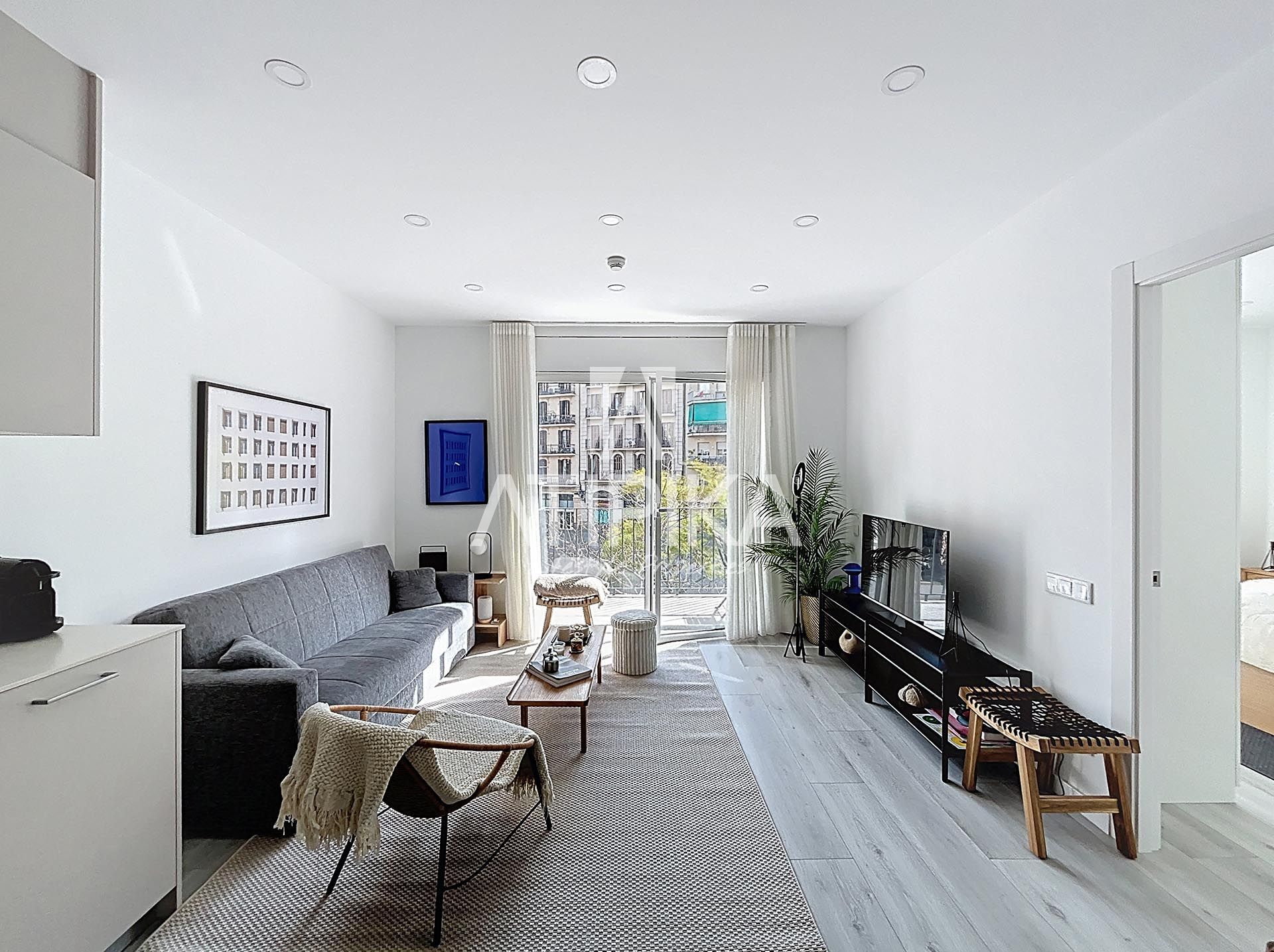 Sala d'estar de Pis de lloguer en  Barcelona Capital amb Aire condicionat, Parquet i Terrassa