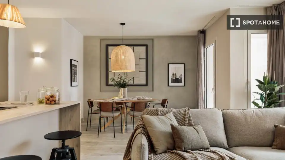 Sala d'estar de Apartament per a compartir en Barcelona amb Aire condicionat, Terrassa i Moblat