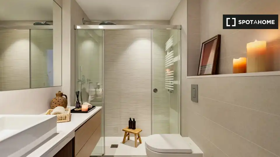 Bany de Apartament per a compartir en Barcelona amb Aire condicionat, Terrassa i Moblat