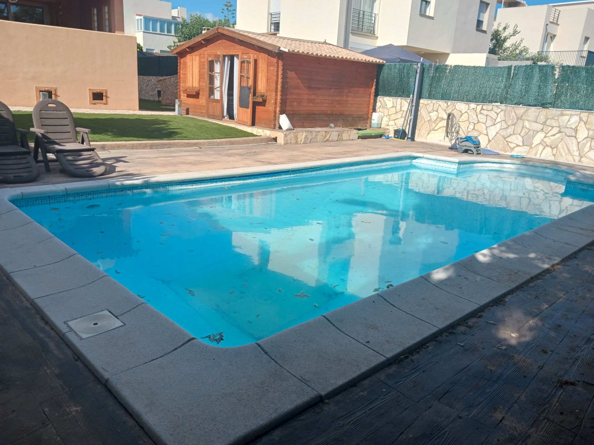 Swimming pool of Single-family semi-detached for sale in Bunyola  with Air Conditioner, Private garden and Parquet flooring