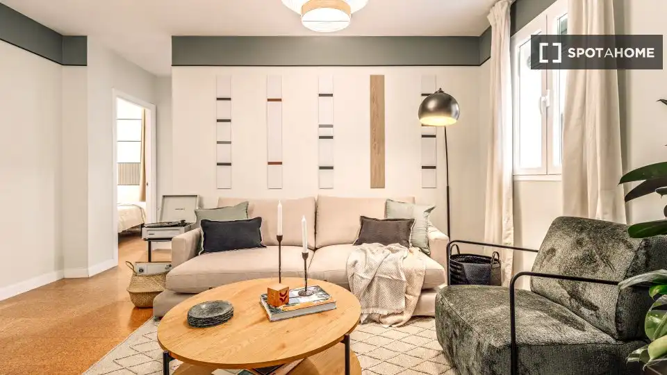 Living room of Apartments for share in Madrid  with Air Conditioner, Terrace and Furnished