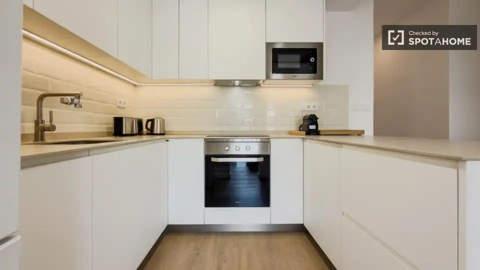 Cuina de Apartament per a compartir en Barcelona amb Aire condicionat, Calefacció i Terrassa