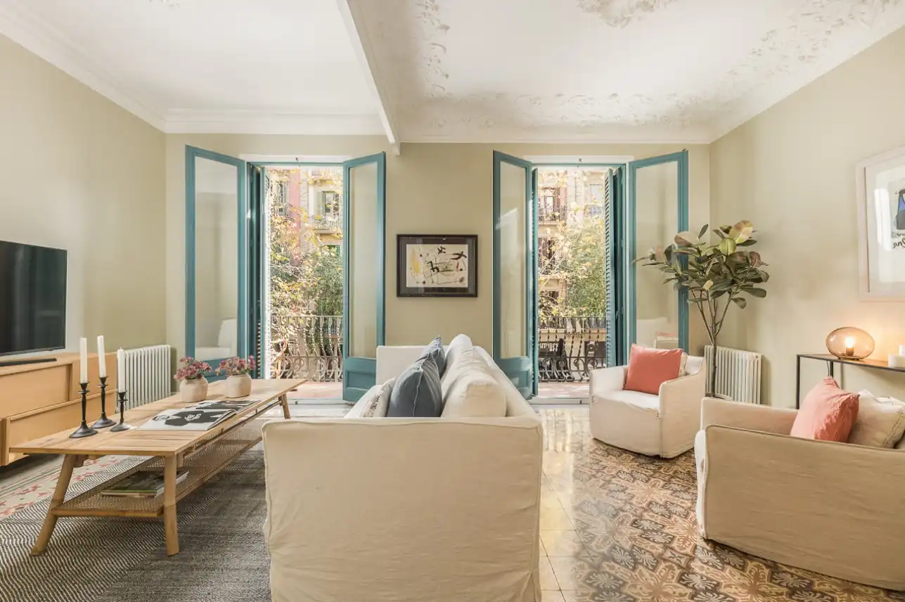 Sala de estar de Apartamento de alquiler en Barcelona con Aire acondicionado, Calefacción y Amueblado