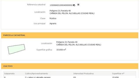 Terreno rústico en venta en Alcubillas