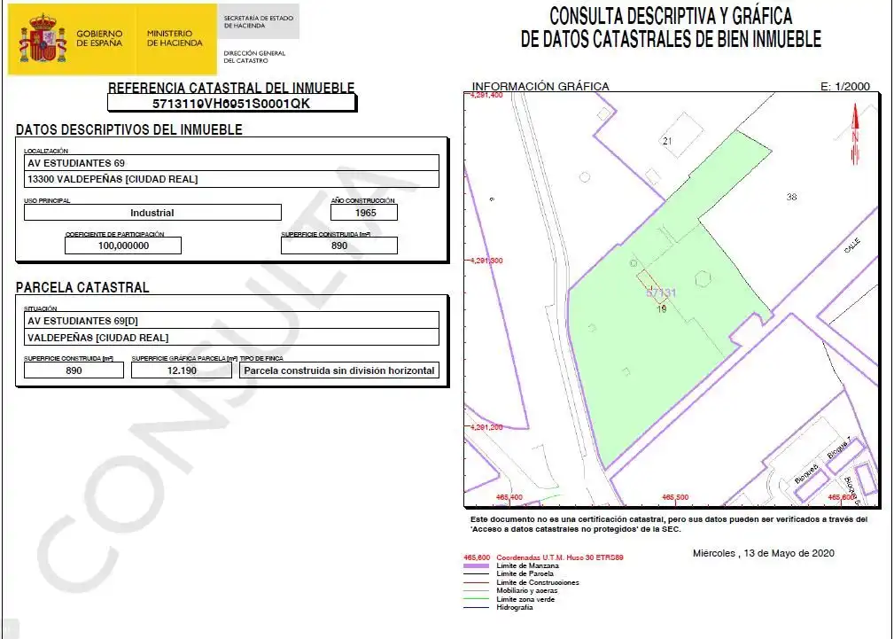 Terreno industrial en venta en Valdepeñas