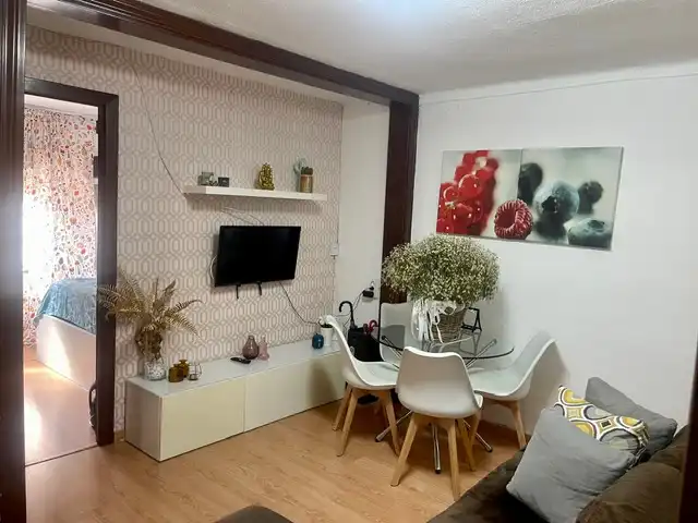 Sala de estar de Piso en venta en L'Hospitalet de Llobregat con Parquet y Amueblado