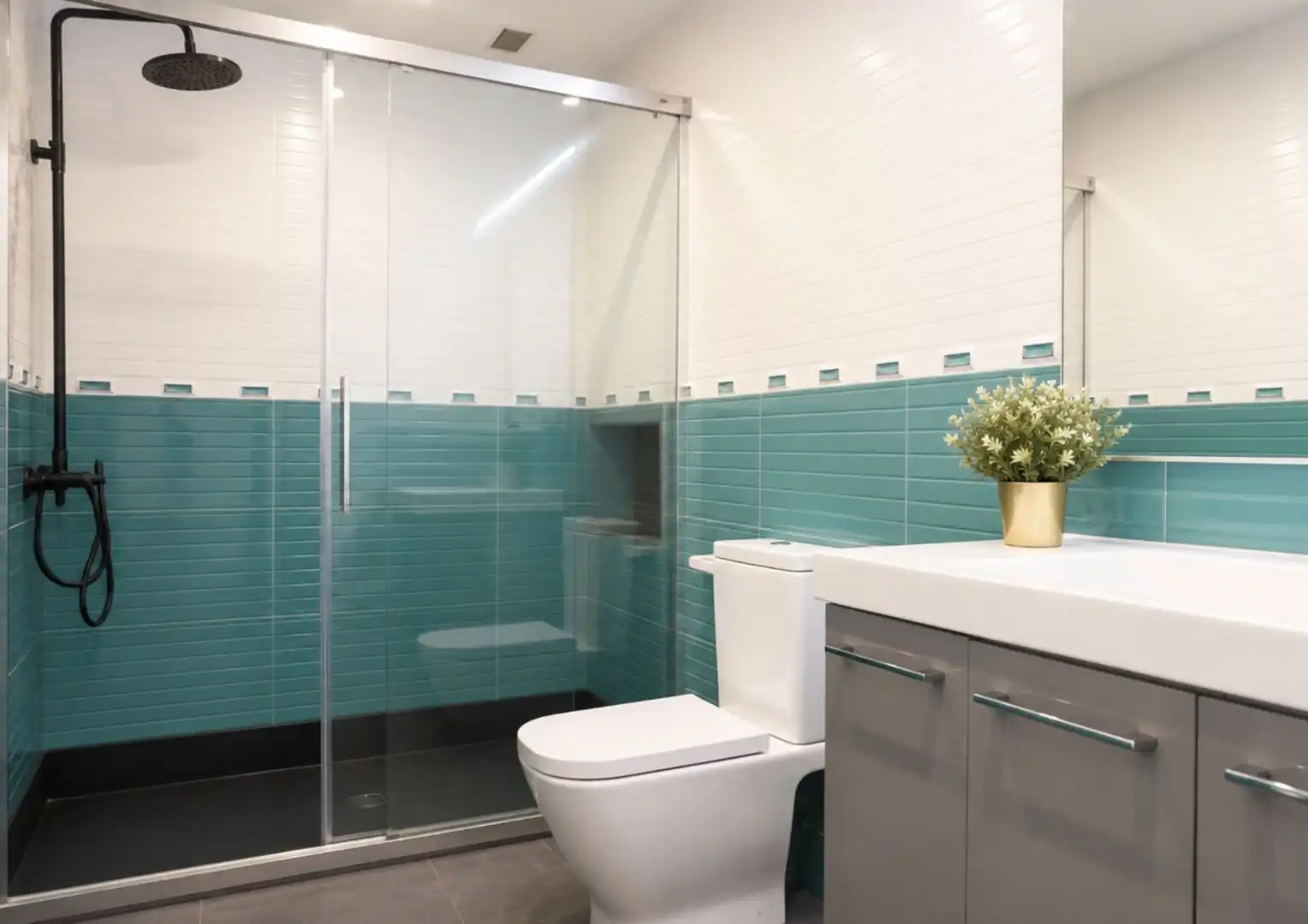 Badezimmer von Einfamilien-Reihenhaus zum Verkauf in Las Ventas de Retamosa mit Klimaanlage, Heizung und Privatgarten