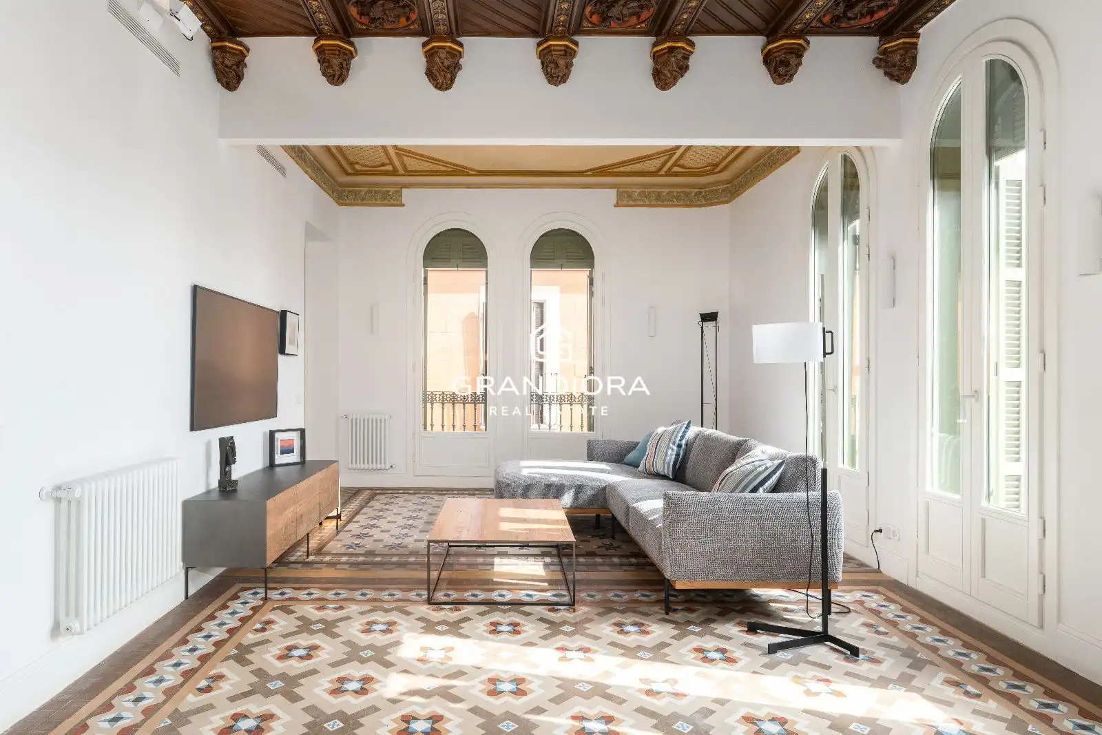 Sala d'estar de Pis de lloguer en Barcelona amb Aire condicionat, Terrassa i Moblat