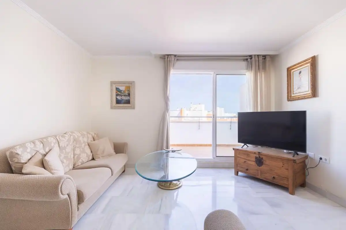 Sala d'estar de Àtic en venda en Roquetas de Mar amb Aire condicionat, Jardí privat i Terrassa