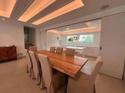 Esszimmer von Haus oder Chalet zur Miete in Santa Eulària des Riu mit Klimaanlage, Terrasse und Schwimmbad