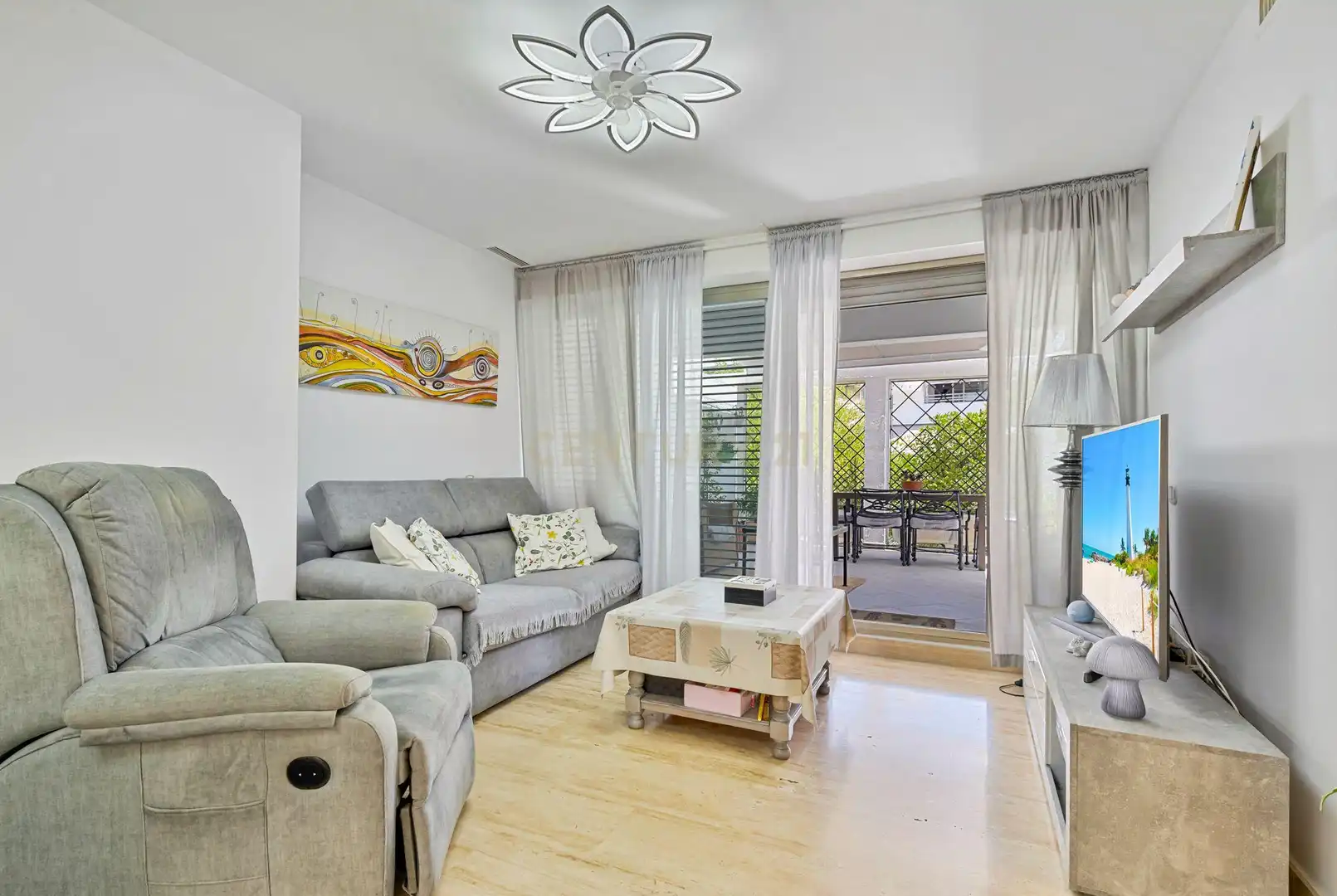 Sala de estar de Apartamento en venta en Mijas con Aire acondicionado, Jardín privado y Trastero