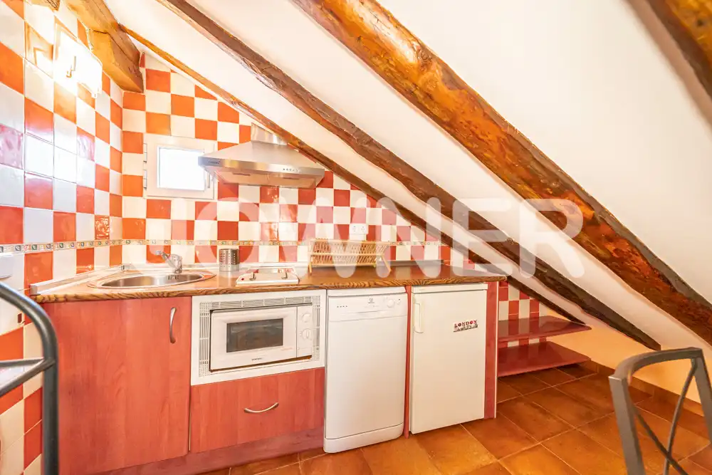 Cocina de Estudio de alquiler en Madrid con Aire acondicionado, Amueblado y Lavadora