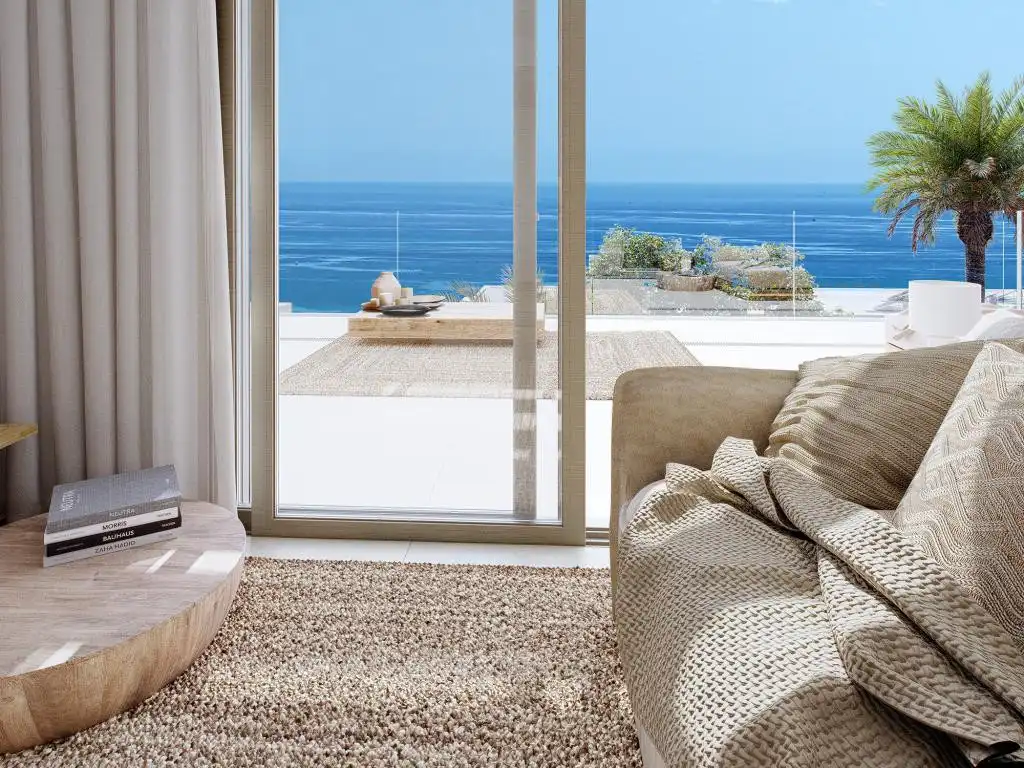 Sala d'estar de Casa adosada en venda en Mijas amb Aire condicionat, Jardí privat i Terrassa