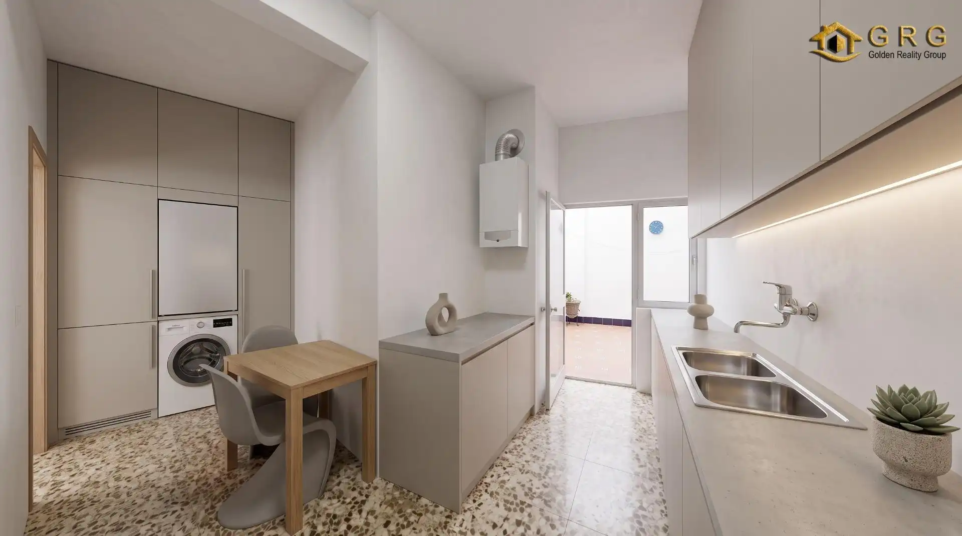 Cocina de Casa adosada en venta en Sanlúcar la Mayor con Aire acondicionado, Calefacción y Terraza