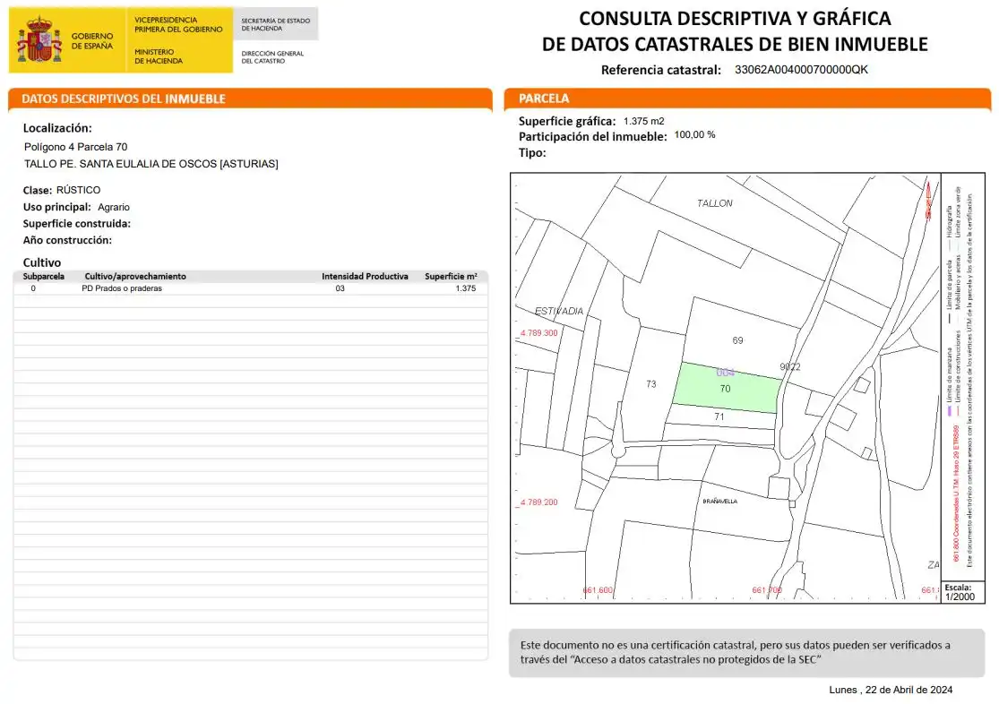 Land for sale in Santa Eulalia de Oscos