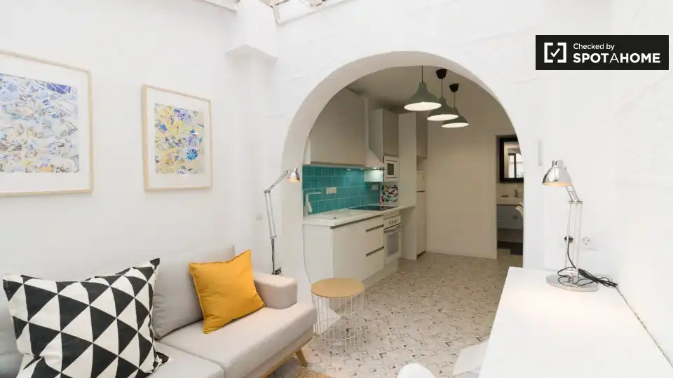 Cuina de Estudi per a compartir en Barcelona amb Aire condicionat, Terrassa i Moblat