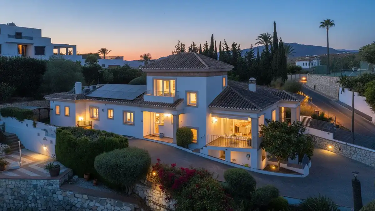 Vista exterior de Casa o chalet en venta en Mijas con Aire acondicionado, Jardín privado y Terraza