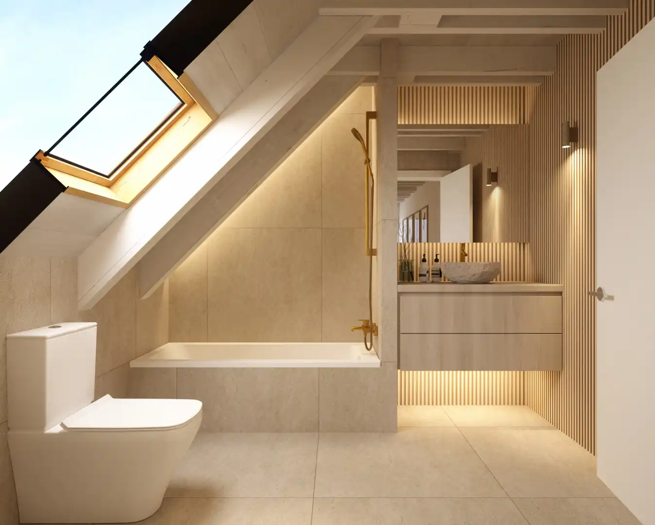 Badezimmer von Dachboden zum Verkauf in Vielha e Mijaran mit Klimaanlage, Heizung und Parkett