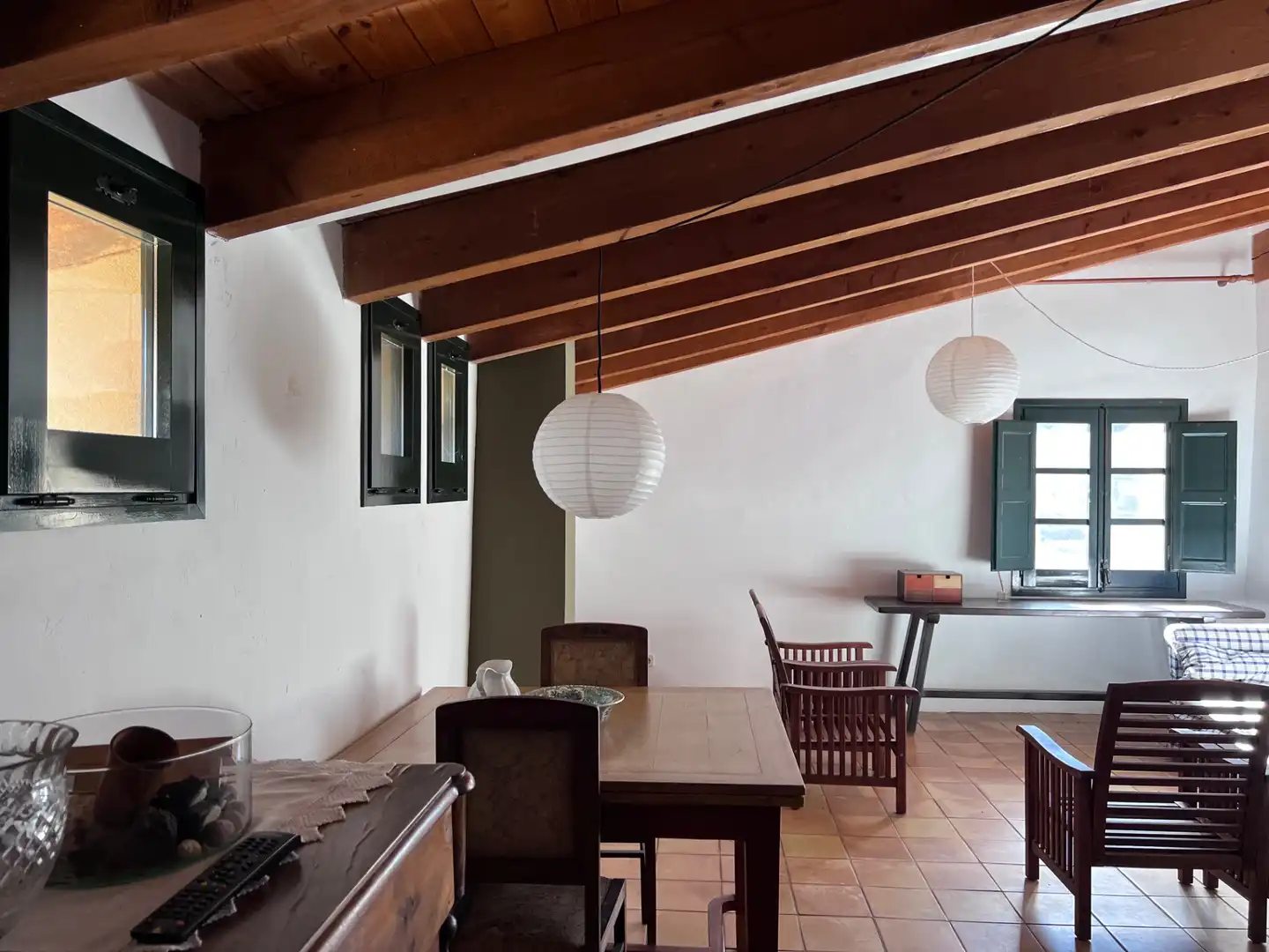 Menjador de Finca rústica en venda en Mieres (Girona) amb Aire condicionat, Jardí privat i Parquet
