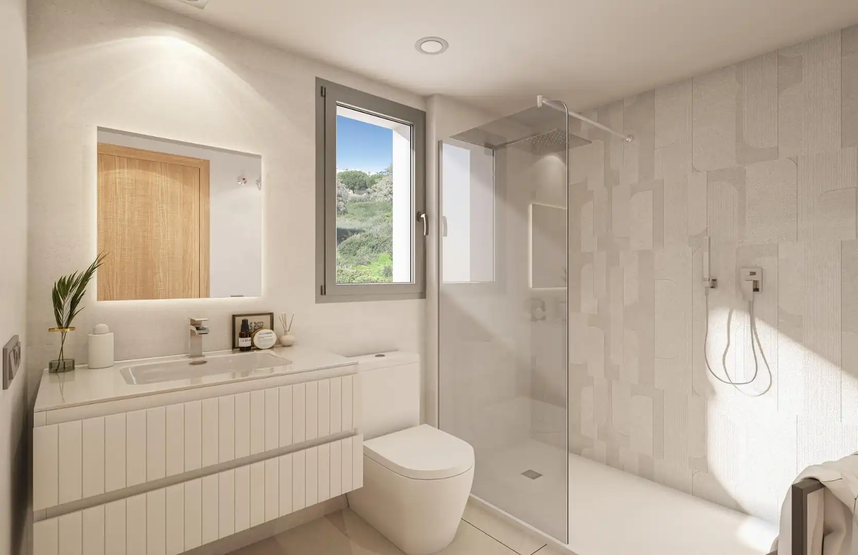 Badezimmer von Erdgeschoss zum Verkauf in Manilva mit Klimaanlage, Terrasse und Abstellraum