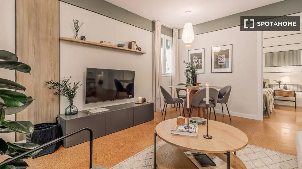 Living room of Apartments for share in Madrid  with Air Conditioner, Terrace and Furnished