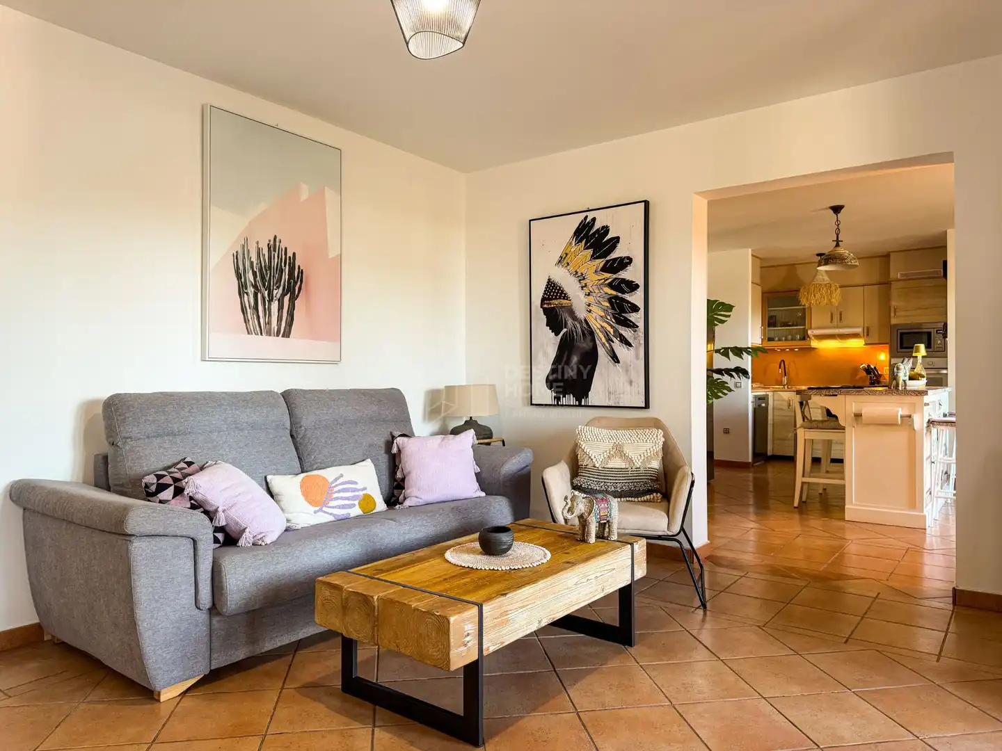 Sala d'estar de Casa adosada en venda en La Oliva amb Aire condicionat, Jardí privat i Terrassa