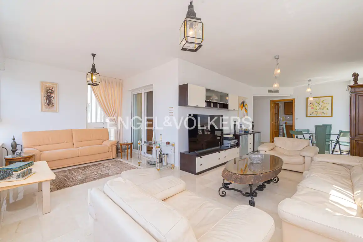 Sala d'estar de Àtic en venda en Benidorm amb Aire condicionat, Jardí privat i Piscina comunitària