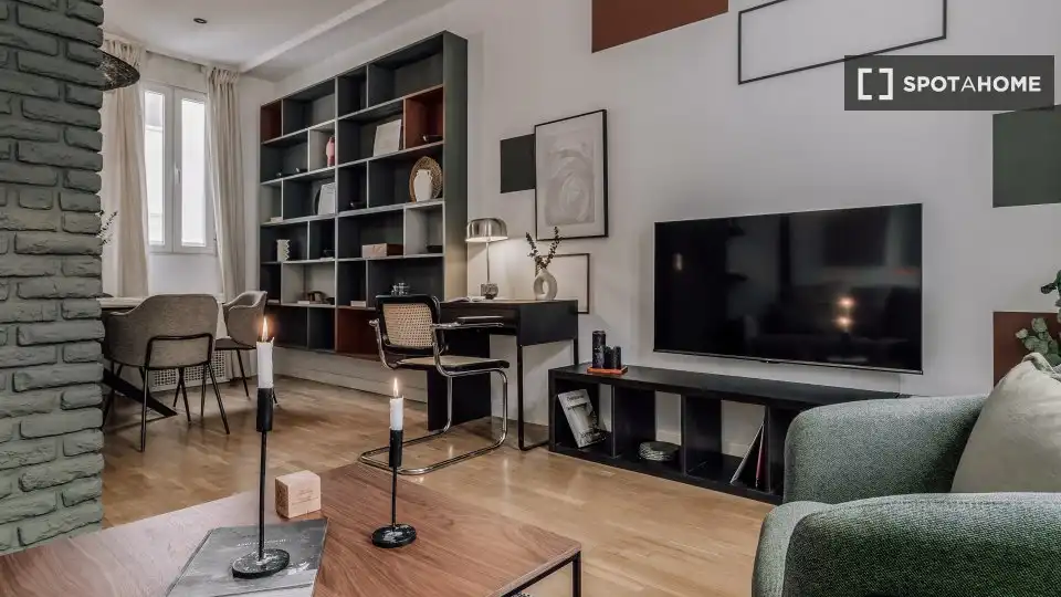Living room of Apartments for share in Madrid  with Air Conditioner, Terrace and Furnished