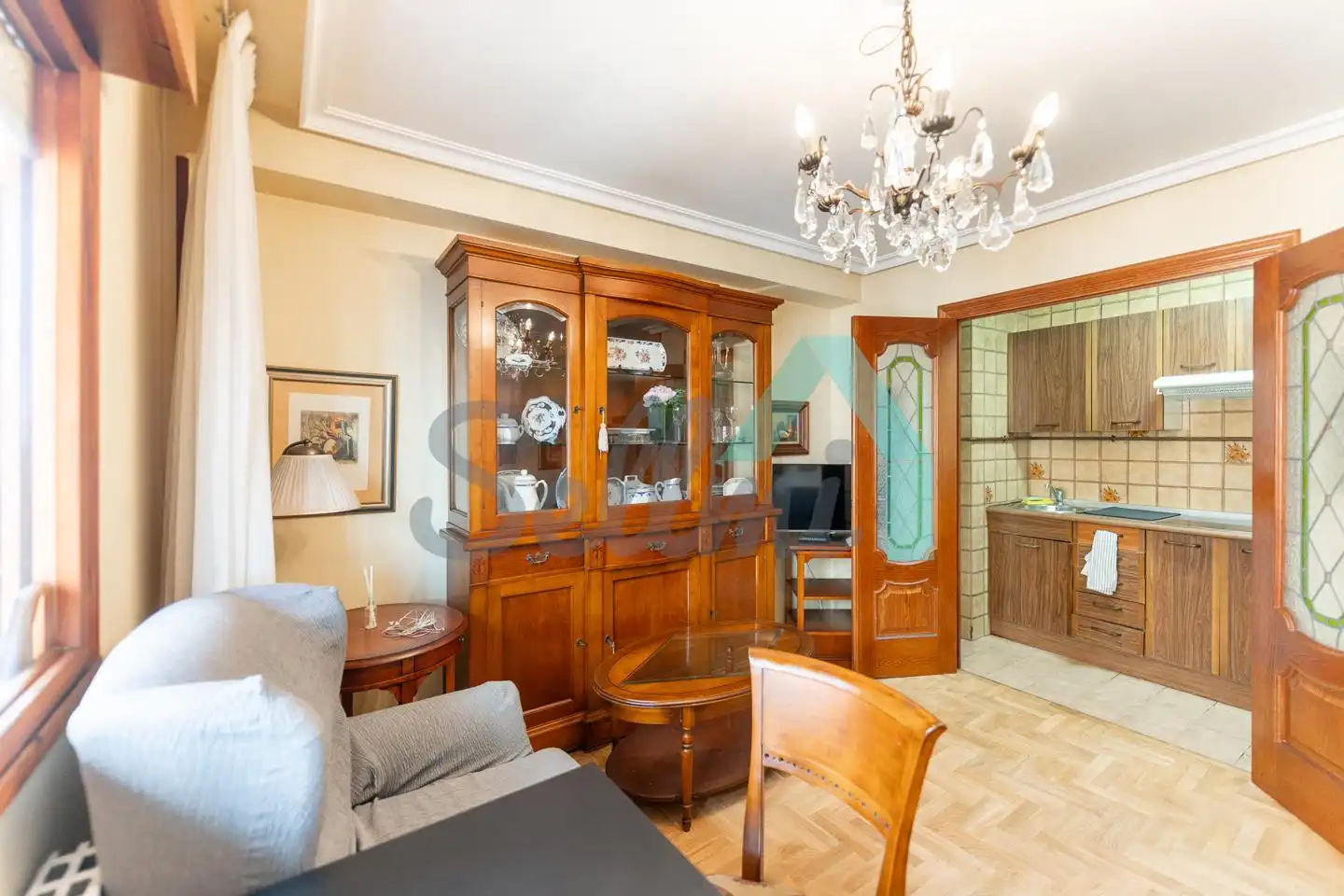 Wohnzimmer von Wohnung zur Miete in Gijón  mit Heizung, Parkett und Terrasse