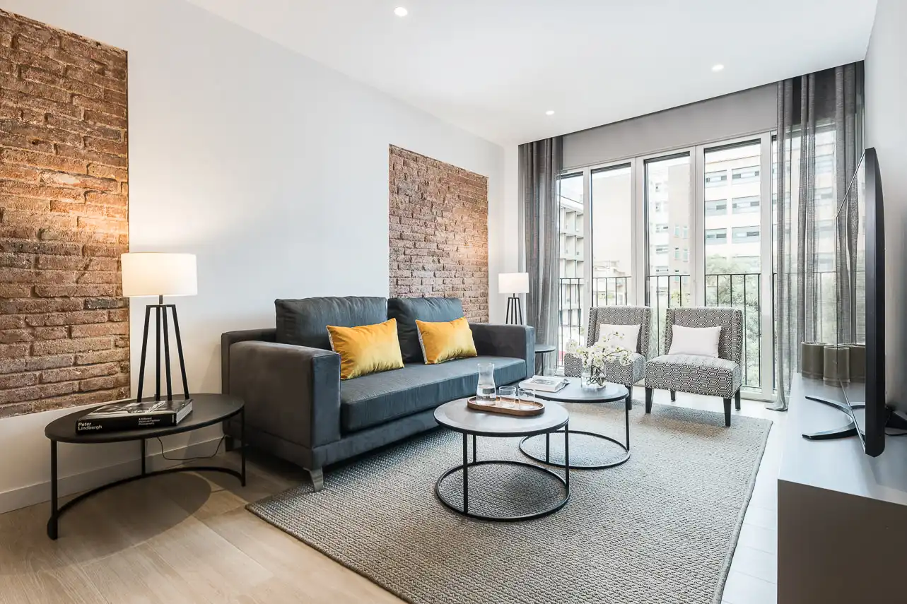 Sala de estar de Apartamento de alquiler en Barcelona con Aire acondicionado, Calefacción y Jardín privado