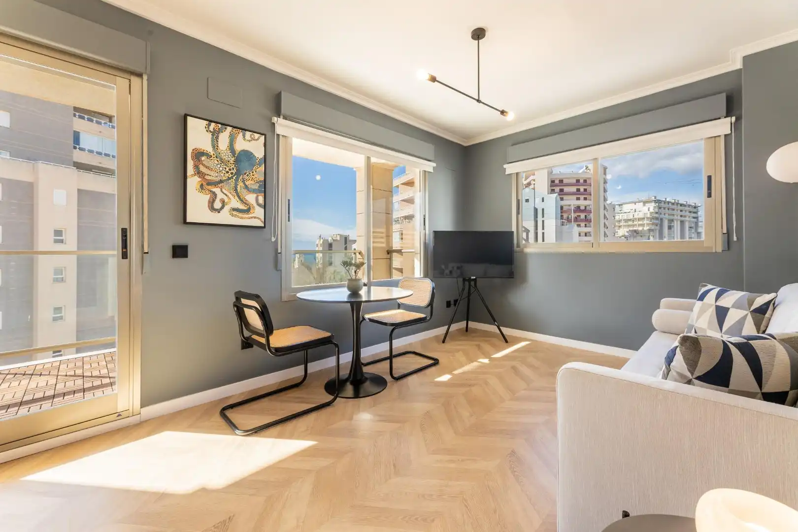 Living room of Apartments for rent in Calpe / Calp  with Air Conditioner, Parquet flooring and Terrace