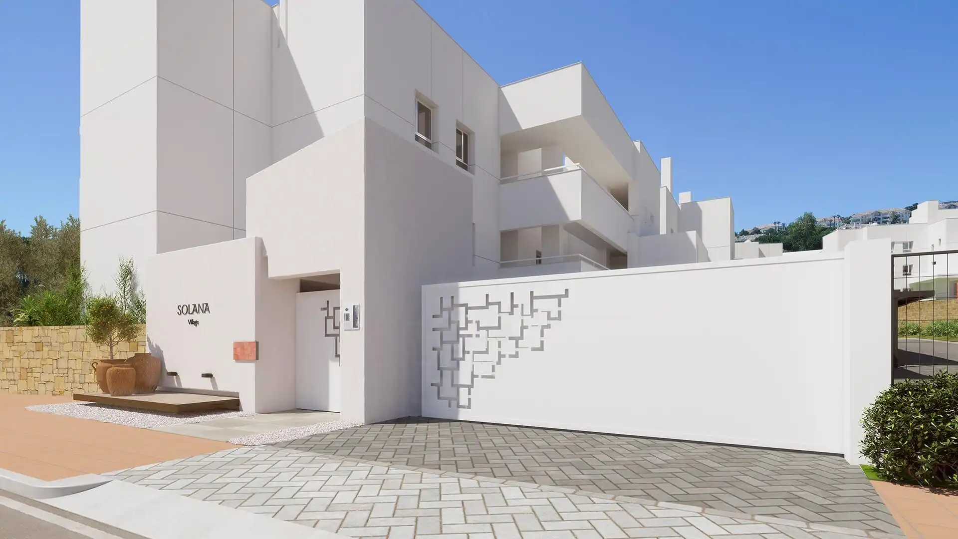 Außenansicht von Wohnung zum Verkauf in Mijas mit Klimaanlage, Privatgarten und Terrasse