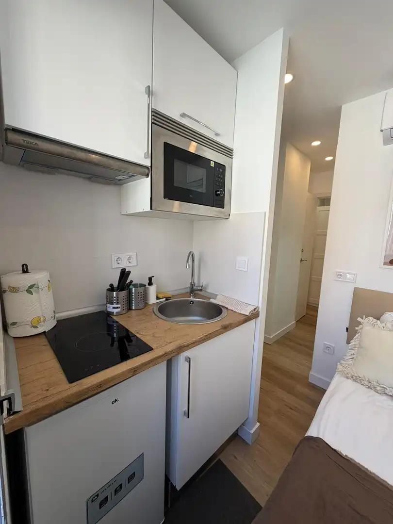 Cuina de Estudi de lloguer en Madrid amb Aire condicionat i Moblat