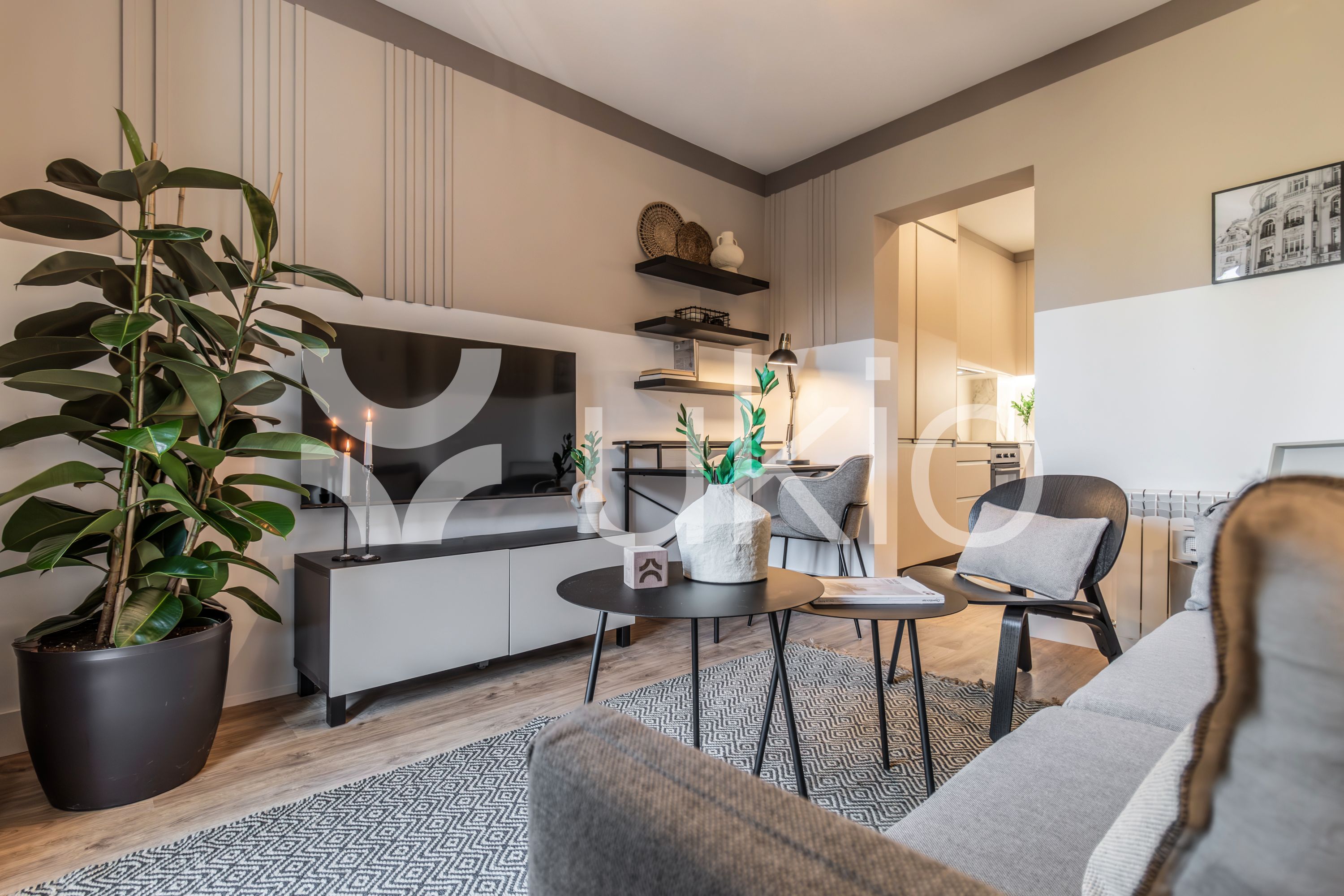 Sala d'estar de Apartament de lloguer en  Madrid Capital amb Aire condicionat, Calefacció i Moblat