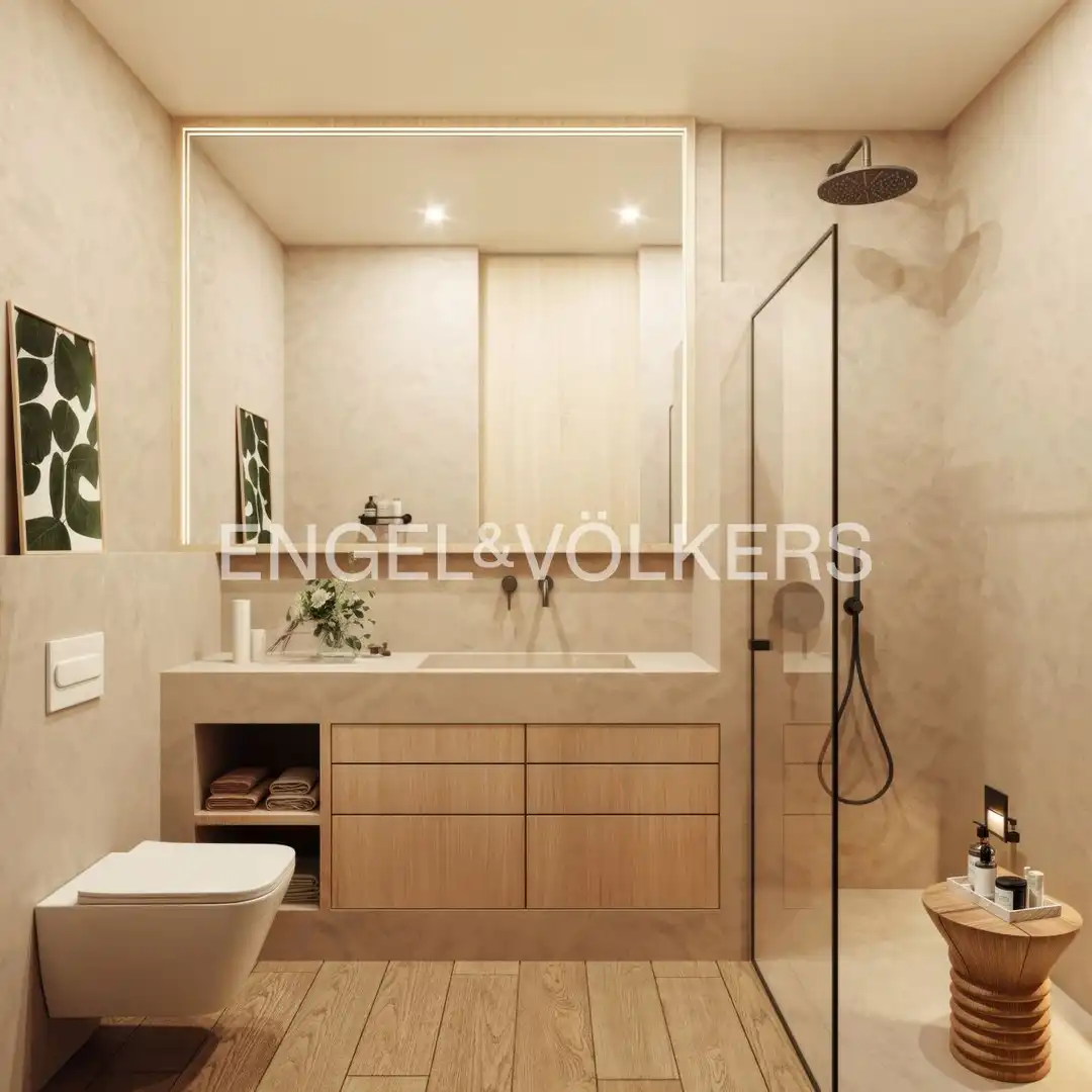 Badezimmer von Wohnung zum Verkauf in Barcelona mit Klimaanlage, Heizung und Parkett