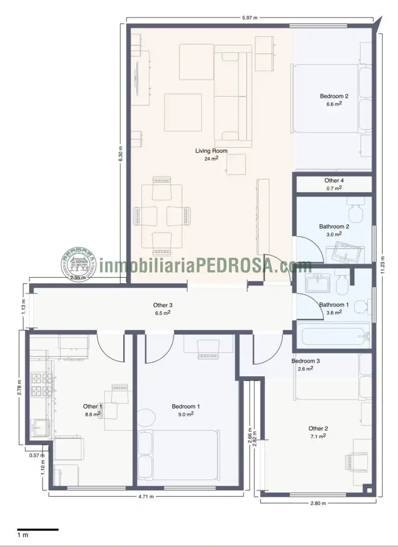 Wohnung zur Miete in Poio mit Heizung, Abstellraum und Möbliert
