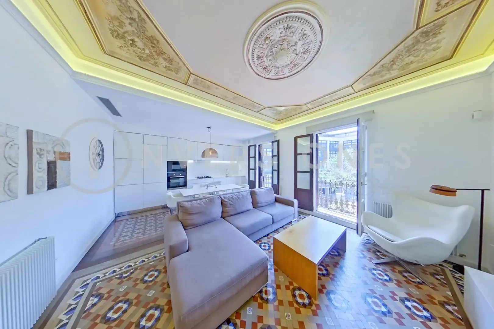 Sala de estar de Apartamento de alquiler en Barcelona con Aire acondicionado, Calefacción y Terraza