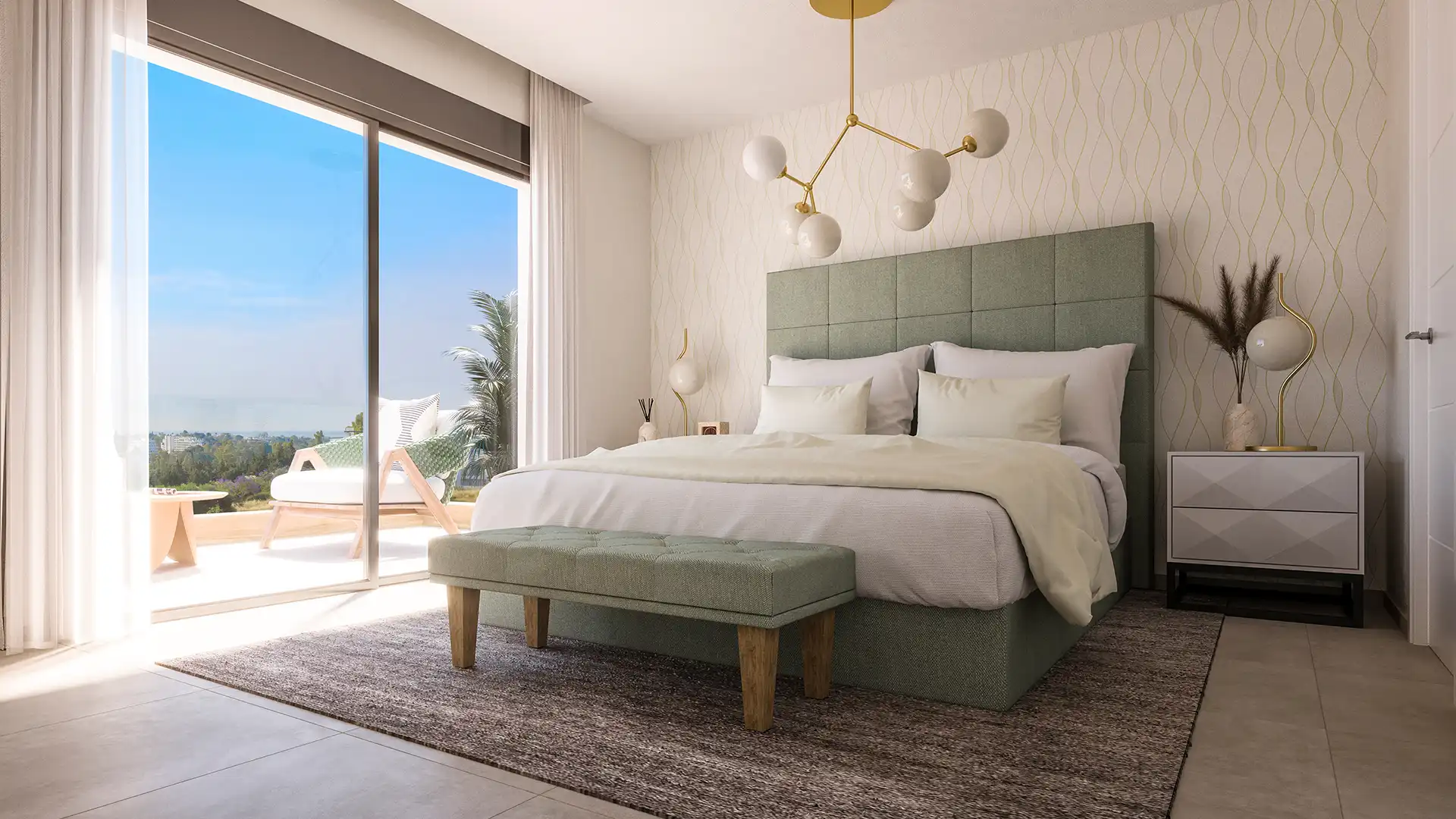 Schlafzimmer von Wohnung zum Verkauf in Estepona mit Klimaanlage, Heizung und Parkett